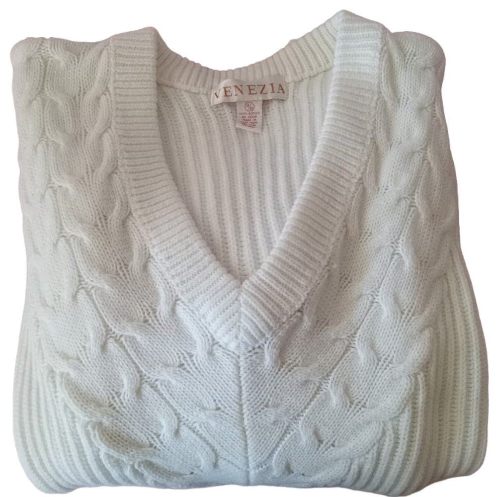 EUC | Venezia | V Neck | Cottage Core Chunky Cable Knit Sweater | Size: 26/28